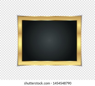 Gold shiny glowing frame with shadows isolated on transparent background. Gold luxury vintage style realistic border, photo, banner. illustration - Vector