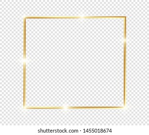 Gold shiny glowing frame with shadows isolated on transparent background. Golden luxury vintage realistic rectangle border. illustration - Vector