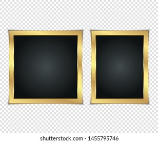 Gold shiny glowing frame with shadows isolated on transparent background. Gold luxury vintage style realistic border, photo, banner. illustration - Vector