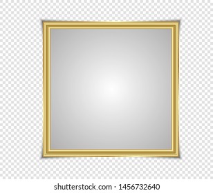 Gold shiny glowing frame with shadows isolated on transparent background. Gold luxury vintage style realistic border, photo, banner. illustration - Vector