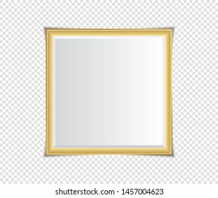 Gold shiny glowing frame with shadows isolated on transparent background. Gold luxury vintage style realistic border, photo, banner. illustration - Vector