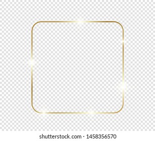 Marco dorado brillante con sombras aisladas sobre fondo transparente. Borde de rectángulo de lujo dorado y realista. ilustración - Vector