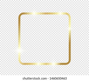 Gold shiny glowing frame with shadows isolated on transparent background. Golden luxury vintage realistic rectangle border. illustration - Vector
