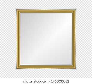 Gold shiny glowing frame with shadows isolated on transparent background. Gold luxury vintage style realistic border, photo, banner. illustration - Vector