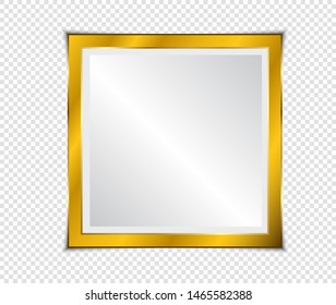 Gold shiny glowing frame with shadows isolated on transparent background. Gold luxury vintage style realistic border, photo, banner. illustration - Vector