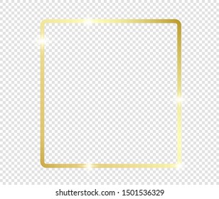 Gold shiny glowing frame with shadows isolated on transparent background. Golden luxury vintage realistic rectangle border. illustration - Vector