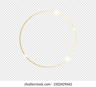 Gold shiny glowing frame with shadows isolated on transparent background. Golden luxury vintage realistic rectangle border. illustration - Vector