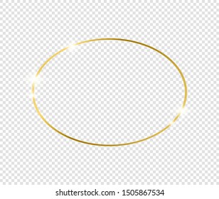 Gold shiny glowing frame with shadows isolated on transparent background. Golden luxury vintage realistic rectangle border. illustration - Vector