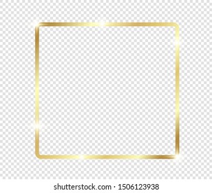 Gold shiny glowing frame with shadows isolated on transparent background. Golden luxury vintage realistic rectangle border. illustration - Vector