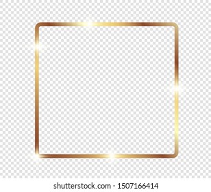 Gold shiny glowing frame with shadows isolated on transparent background. Golden luxury vintage realistic rectangle border. illustration - Vector