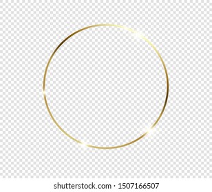 Gold shiny glowing frame with shadows isolated on transparent background. Golden luxury vintage realistic rectangle border. illustration - Vector