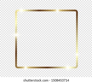 Gold shiny glowing frame with shadows isolated on transparent background. Golden luxury vintage realistic rectangle border. illustration - Vector