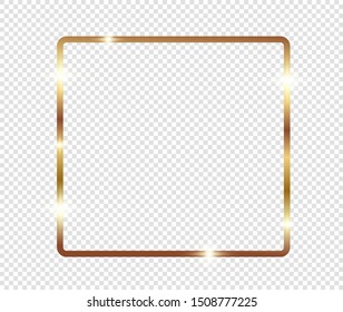 Gold shiny glowing frame with shadows isolated on transparent background. Golden luxury vintage realistic rectangle border. illustration - Vector