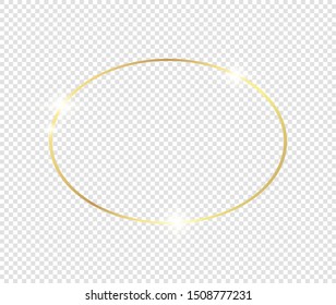 Gold shiny glowing frame with shadows isolated on transparent background. Golden luxury vintage realistic rectangle border. illustration - Vector