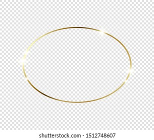 Gold shiny glowing frame with shadows isolated on transparent background. Golden luxury vintage realistic rectangle border. illustration - Vector
