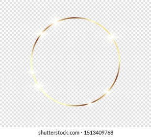 Gold shiny glowing frame with shadows isolated on transparent background. Golden luxury vintage realistic rectangle border. illustration - Vector