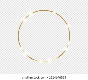 Gold shiny glowing frame with shadows isolated on transparent background. Golden luxury vintage realistic rectangle border. illustration - Vector