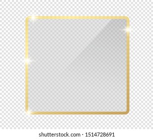 Gold shiny glowing frame with shadows isolated on transparent background. Golden luxury vintage realistic rectangle border. illustration - Vector