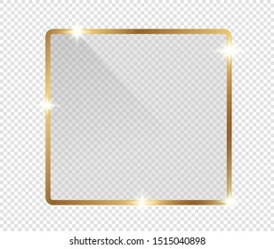 Gold shiny glowing frame with shadows isolated on transparent background. Golden luxury vintage realistic rectangle border. illustration - Vector