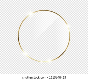 Gold shiny glowing frame with shadows isolated on transparent background. Golden luxury vintage realistic rectangle border. illustration - Vector