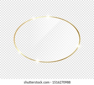 Gold shiny glowing frame with shadows isolated on transparent background. Golden luxury vintage realistic rectangle border. illustration - Vector