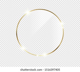 Gold shiny glowing frame with shadows isolated on transparent background. Golden luxury vintage realistic rectangle border. illustration - Vector