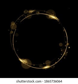 Gold shiny glowing frame with shadows isolated on transparent background. Golden luxury vintage realistic rectangle border. illustration - Vector