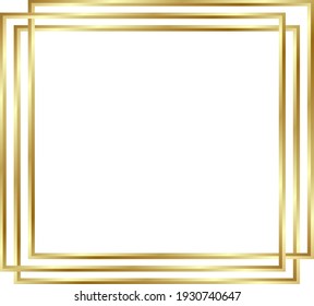 Gold shiny glowing frame with shadows isolated background. Golden luxury vintage realistic rectangle border. illustration - Vector