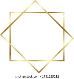 Gold shiny glowing frame with shadows isolated background. Golden luxury vintage realistic rectangle border. illustration - Vector