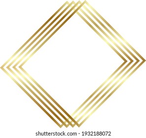 Gold shiny glowing frame with shadows isolated background. Golden luxury vintage realistic rectangle border. illustration - Vector