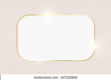 Gold shiny glowing luxury rectangle greeting card on beige skin background. Golden luxury realistic border card. Wedding, mothers or Valentines day concept. Xmas and New Year abstract. Vector