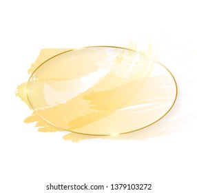 Gold shiny glowing oval frame with golden brush strokes isolated on white background. Golden luxury line border for invitation, card, sale, fashion, wedding, photo etc. Vector illustration