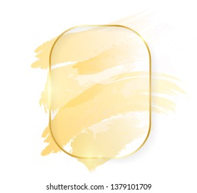 Gold shiny glowing rectangle frame with golden brush strokes isolated on white background. Golden luxury line border for invitation, card, sale, fashion, wedding, photo etc. Vector illustration