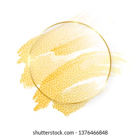 Gold shiny glowing round frame with golden leopard brush strokes isolated on white background. Golden luxury line border for invitation, card, sale, fashion, wedding, photo etc. Vector illustration