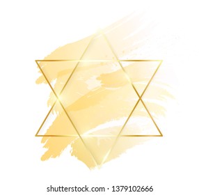Gold shiny glowing star frame with golden brush strokes isolated on white background. Golden luxury line border for invitation, card, sale, fashion, wedding, photo etc. Vector illustration