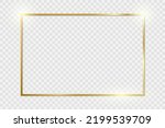 Gold shiny glowing vintage frame with shadows isolated on transparent background. Golden luxury realistic rectangle border. Stock royalty free vector illustration. PNG