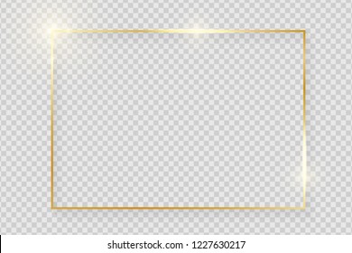 Gold shiny glowing vintage frame with shadows isolated on transparent background. Golden luxury realistic rectangle border. Vector illustration - Shutterstock ID 1227630217