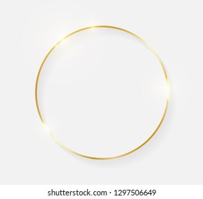 Gold shiny glowing vintage frame with shadows isolated on white background. Golden luxury realistic border. Wedding, mothers or Valentines day concept. Xmas and New Year abstract. Vector illustration