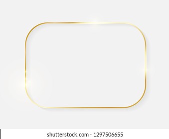 Gold shiny glowing vintage frame with shadows isolated on white background. Golden luxury realistic border. Wedding, mothers or Valentines day concept. Xmas and New Year abstract. Vector illustration