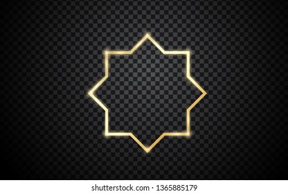 Gold shiny glowing vintage frame with shadows isolated on transparent background. Golden luxury realistic rectangle border. Vector illustration - Vector