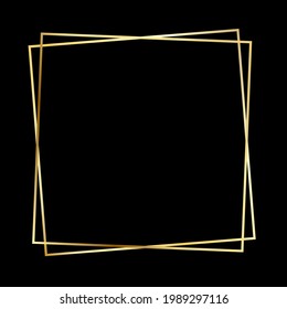 Gold Shiny Glowing Vintage Frame With Shadows Isolated On Black Background. Golden Luxury Realistic Rectangle Border. PNG. Vector Illustration