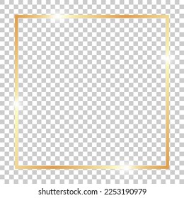 Gold shiny glowing vintage frame. Golden luxury realistic square border. Vector illustration isolated on transparent background