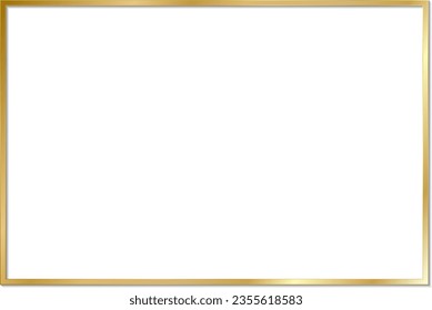 Gold shiny glowing vintage frame with shadows isolated on transparent background. Golden luxury realistic rectangle border. PNG	