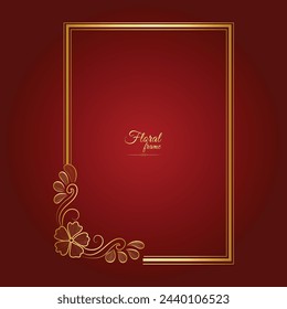 Gold shiny glowing vintage frame with flower isolated floral background. Golden luxury realistic rectangle border. Vector illustration
