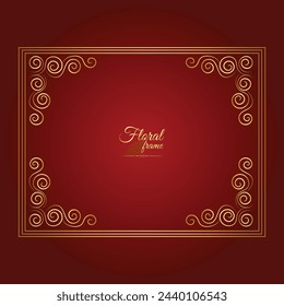 Gold shiny glowing vintage frame with flower isolated floral background. Golden luxury realistic rectangle border. Vector illustration
