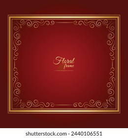 Gold shiny glowing vintage frame with flower isolated floral background. Golden luxury realistic rectangle border. Vector illustration

