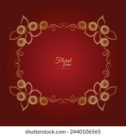 Gold shiny glowing vintage frame with flower isolated floral background. Golden luxury realistic rectangle border. Vector illustration
