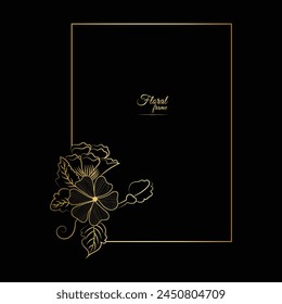 Gold shiny glowing vintage frame with flower isolated floral background Golden luxury frame