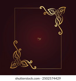 Gold shiny glowing vintage frame with flower isolated floral background. Golden luxury realistic rectangle border. Vector illustration
