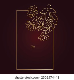 Gold shiny glowing vintage frame with flower isolated floral background. Golden luxury realistic rectangle border. Vector illustration
